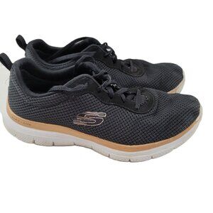 Skechers Flex Lite Womens Shoes Sz 7.5 Black White Athletic Sneakers